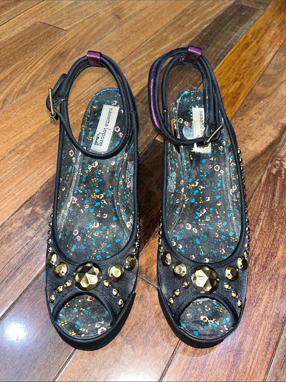 Nanette Lepore for Keds Peep-Toe Slingback Wedges with Gold Stud Embellishment
